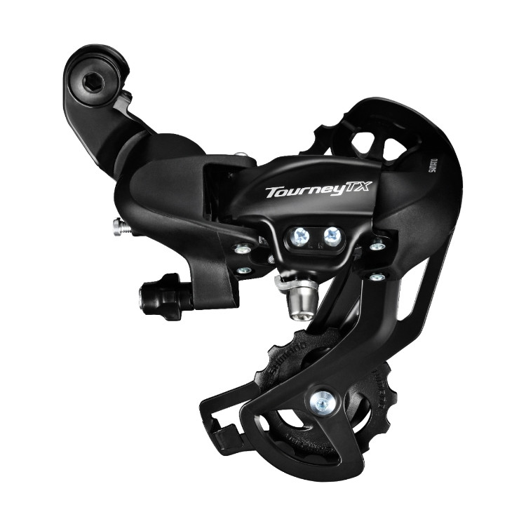 A Shimano derailleur that works for 7 and 8-speed bicycles.
