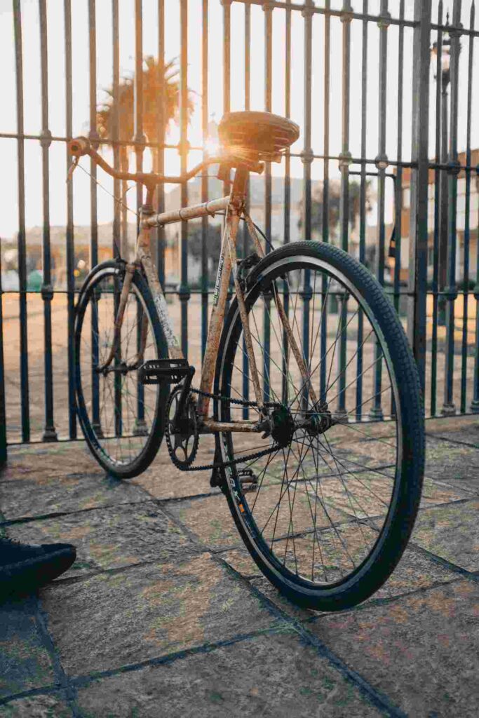 A photo of a rusty single speed bicycle. Rat Rod is a great name for bikes that look worn down but use modern parts and that are setup well.